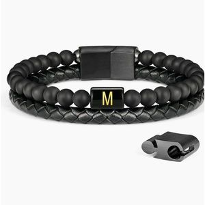 Men’s Lava Rock and Leather Bracelet NEW